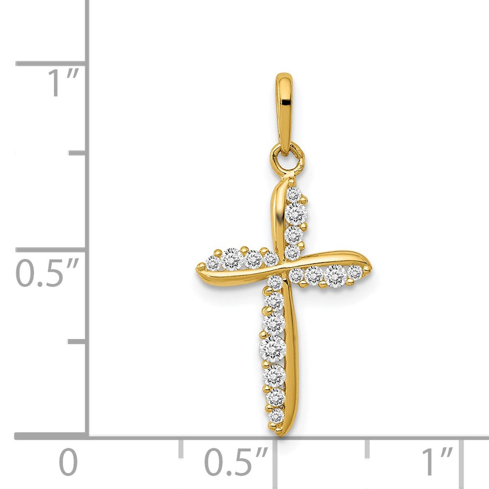 14k Yellow Gold 11.37 mm Polished CZ Cross Charm (0.53 grams)