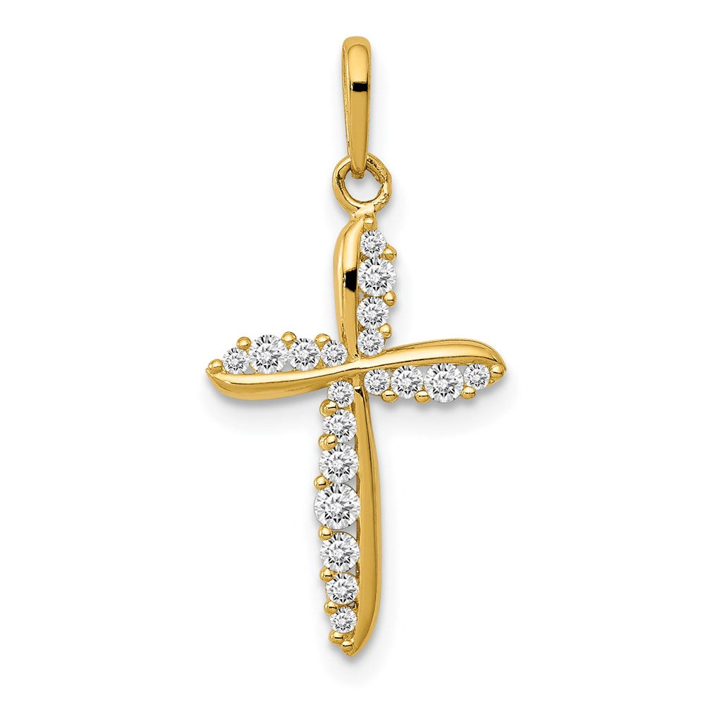 14k Yellow Gold 11.37 mm Polished CZ Cross Charm (0.53 grams)