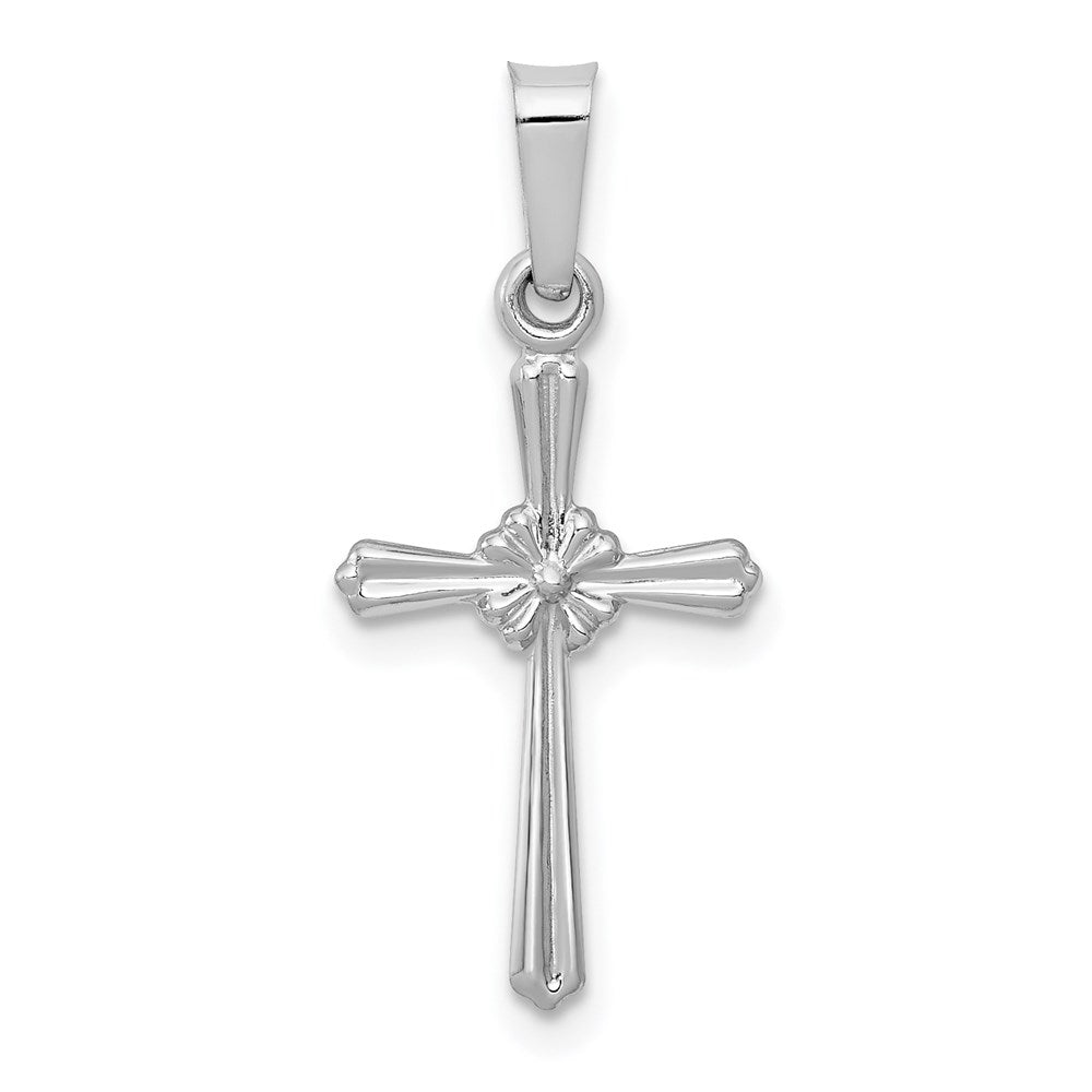 14k White Gold 10.97 mm Polished Center Flower Cross Pendant (0.29 grams)