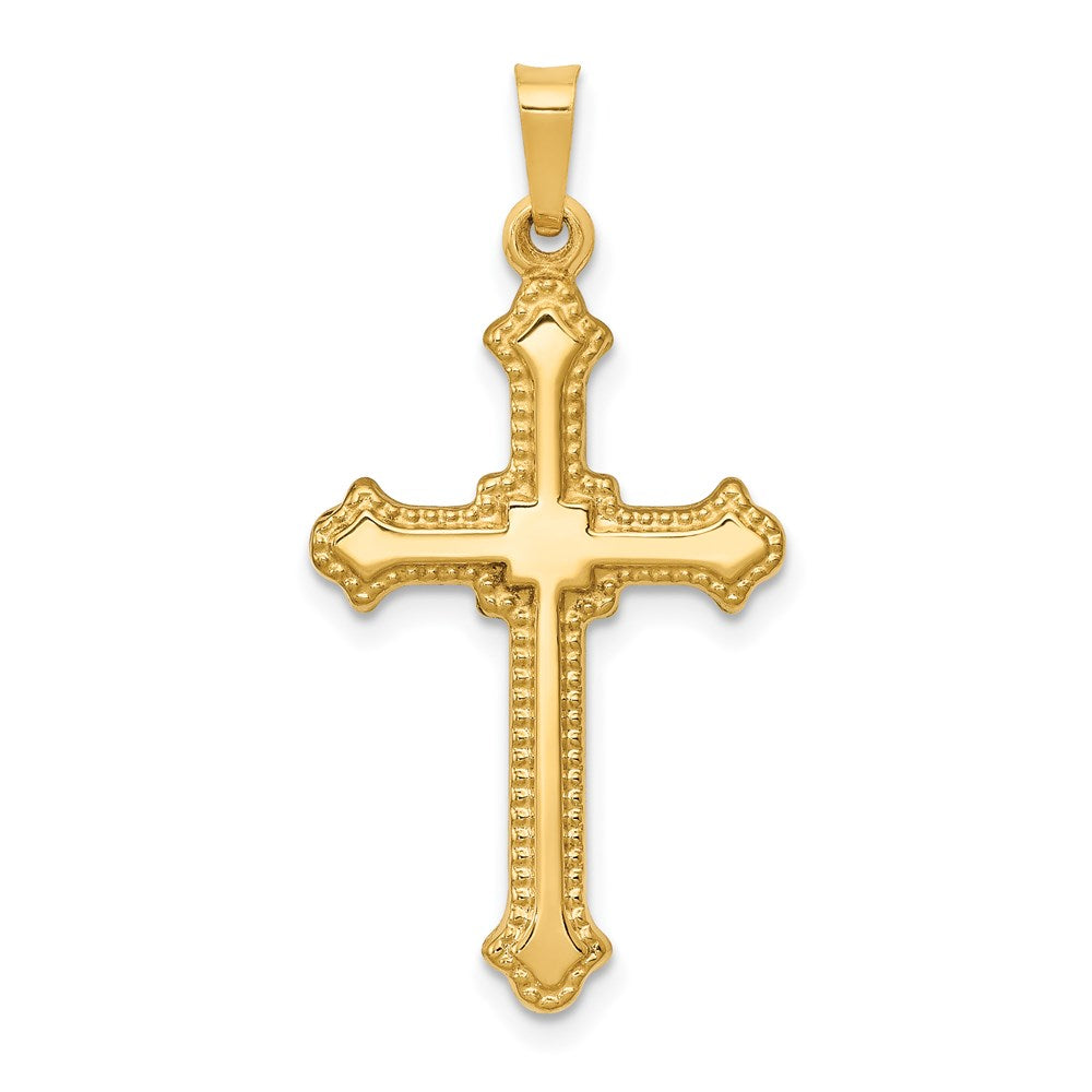 14k Yellow Gold 16.5 mm Polished Fleur de Lis Cross Pendant (0.63 grams)