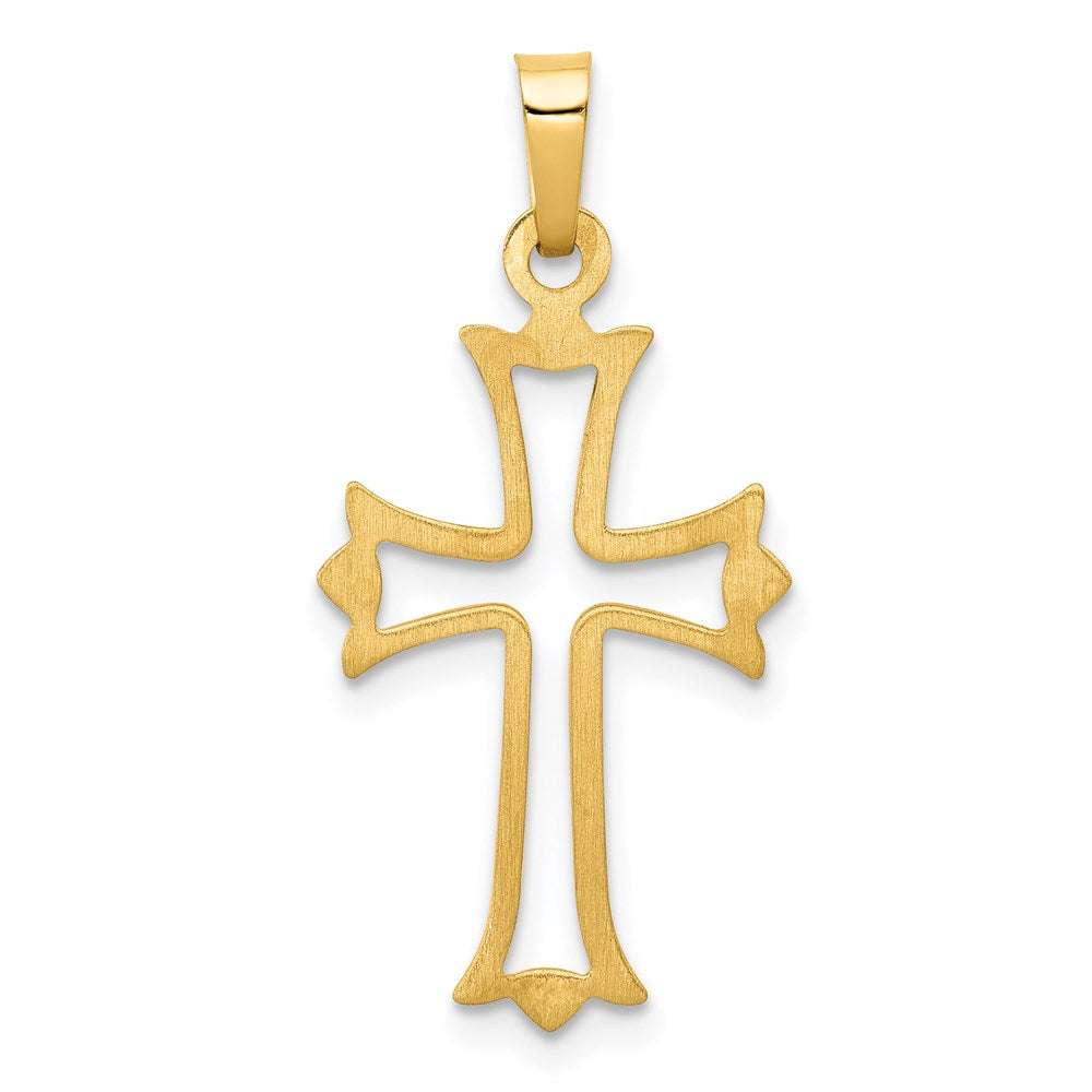 14k Yellow Gold 13.67 mm Polished Cut-out Fleur de Lis Cross Pendant (0.51 grams)