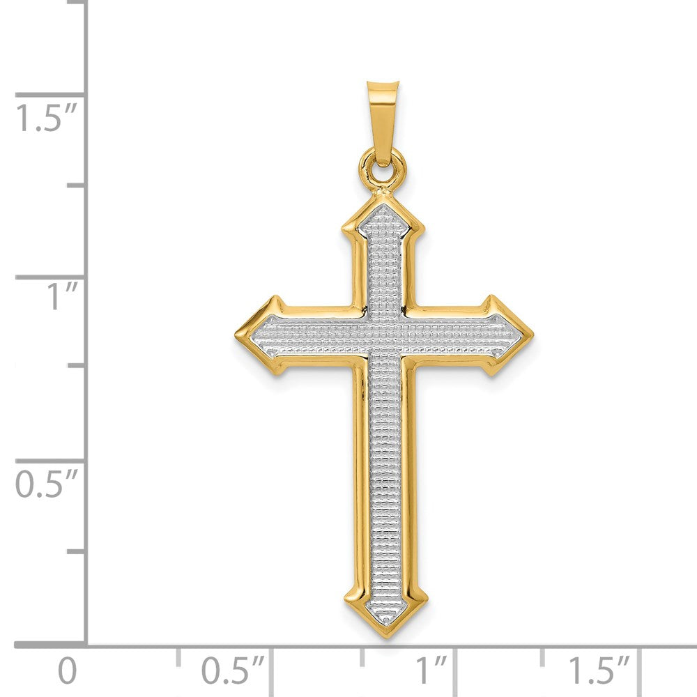14k Yellow & Rhodium 21.11 mm Polished and Textured Passion Cross Pendant (1.08 grams)