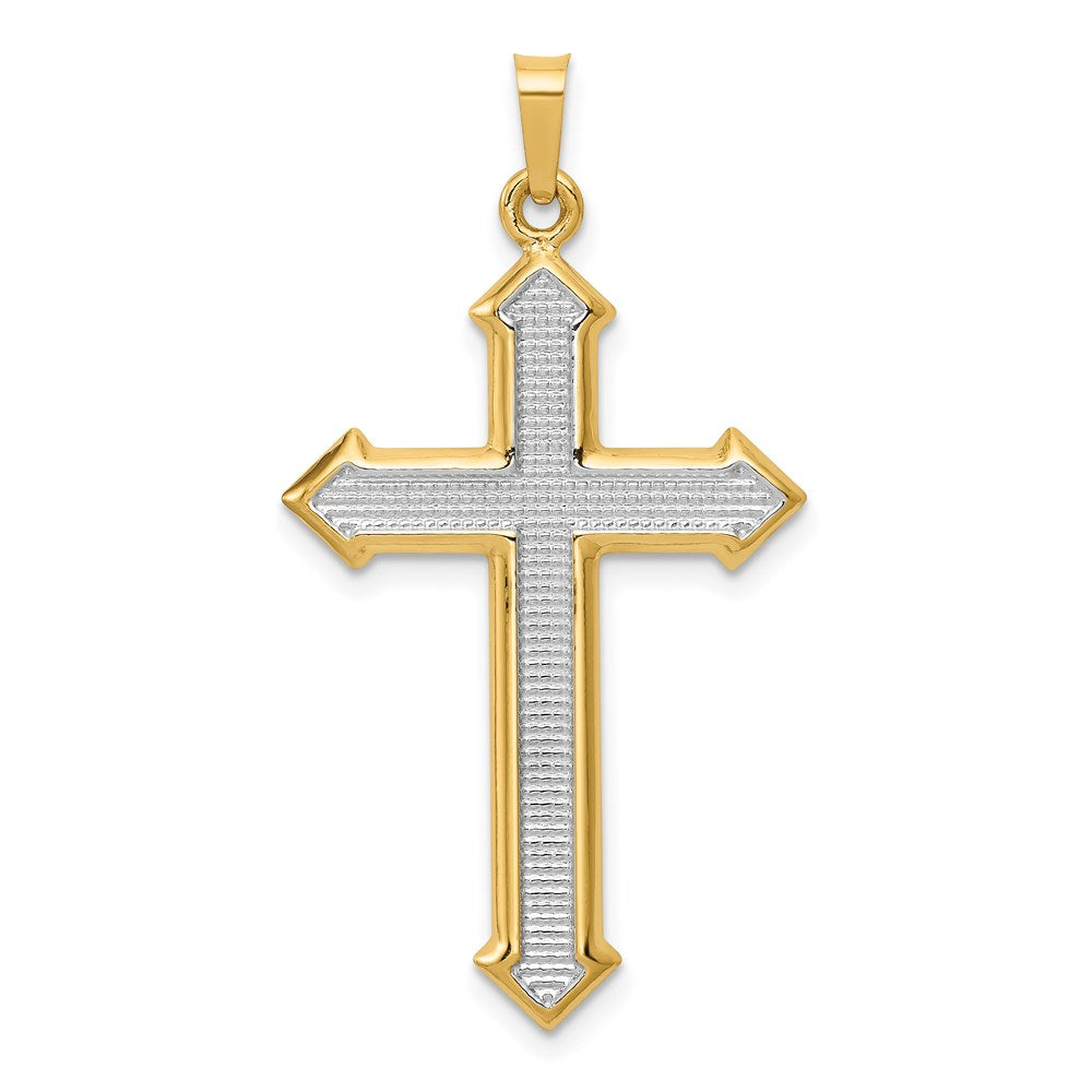 14k Yellow & Rhodium 21.11 mm Polished and Textured Passion Cross Pendant (1.08 grams)