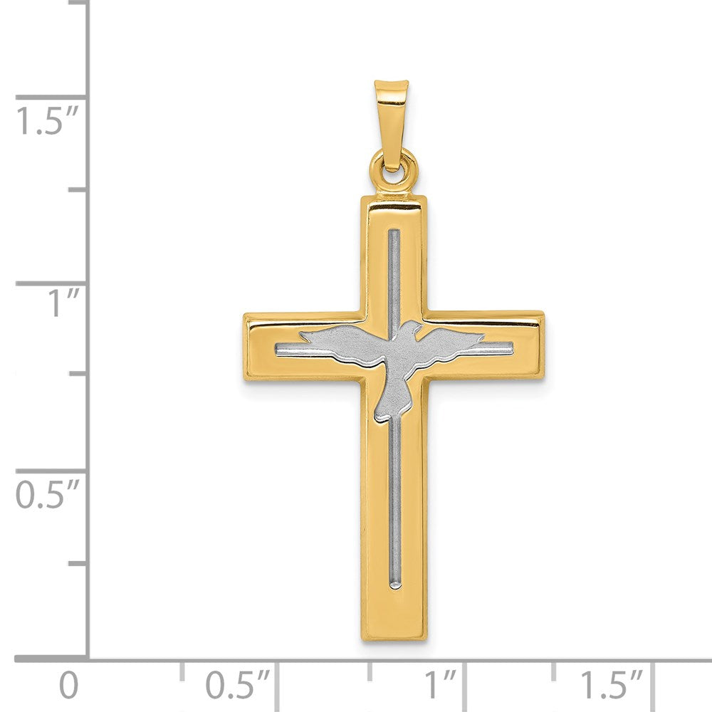 14k Yellow & Rhodium 20.11 mm Polished and Satin Cross W/Dove Pendant (1.08 grams)