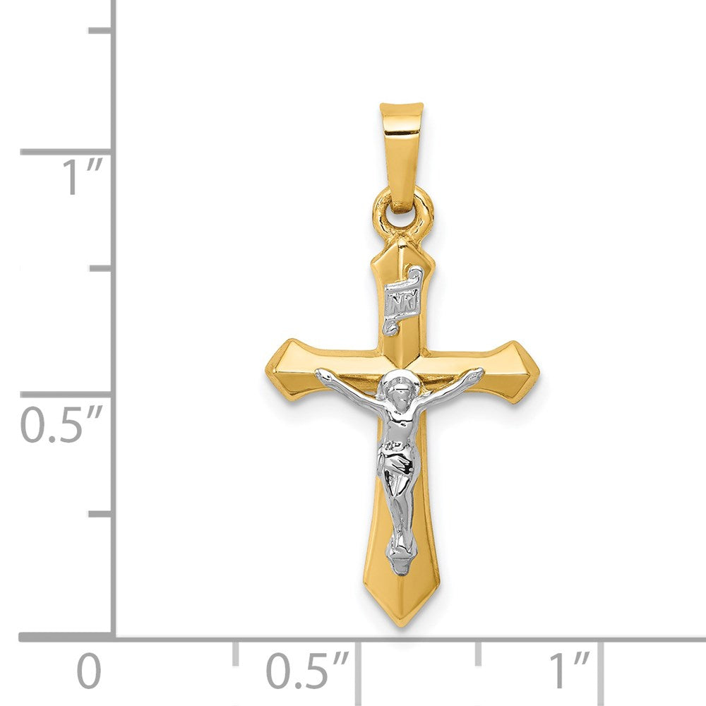 14k Two-tone 14 mm Polished INRI Crucifix Pendant (0.56 grams)