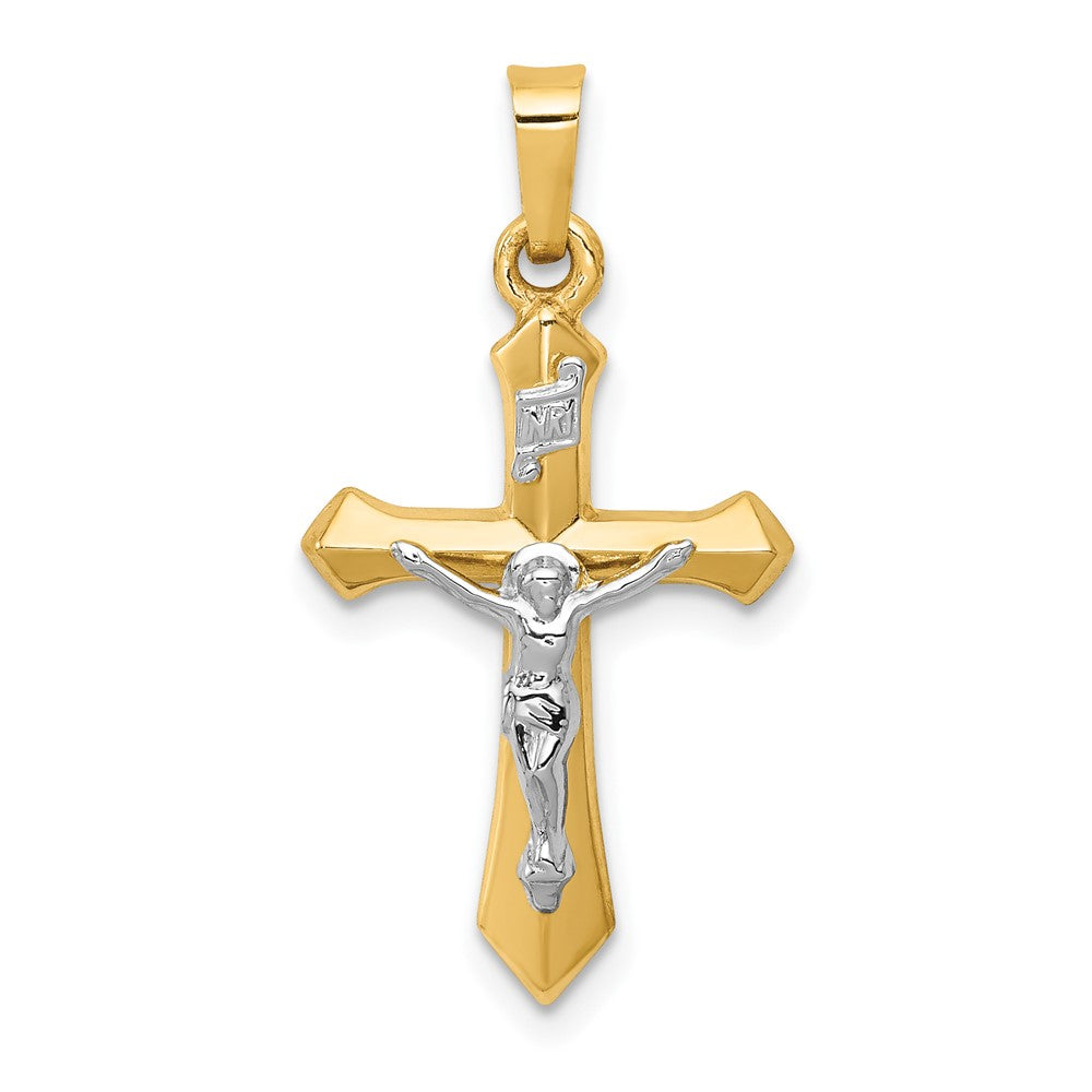 14k Two-tone 14 mm Polished INRI Crucifix Pendant (0.56 grams)