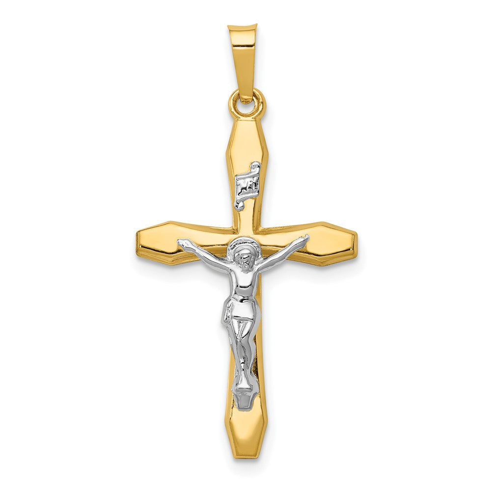 14k Two-tone 17 mm Polished INRI Crucifix Pendant (0.75 grams)