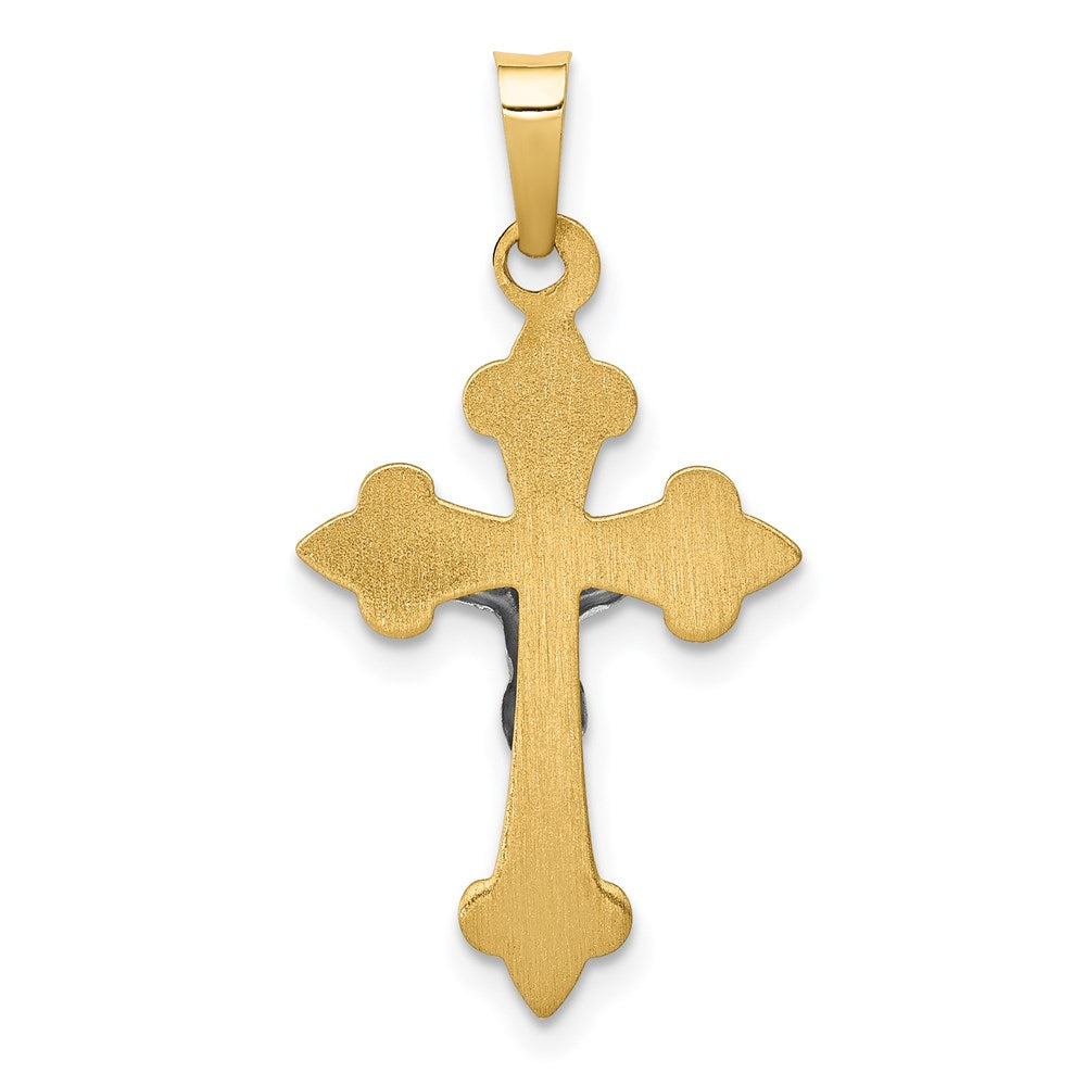14k Two-tone 14.7 mm Polished Fleur de Lis INRI Crucifix Pendant (0.62 grams)