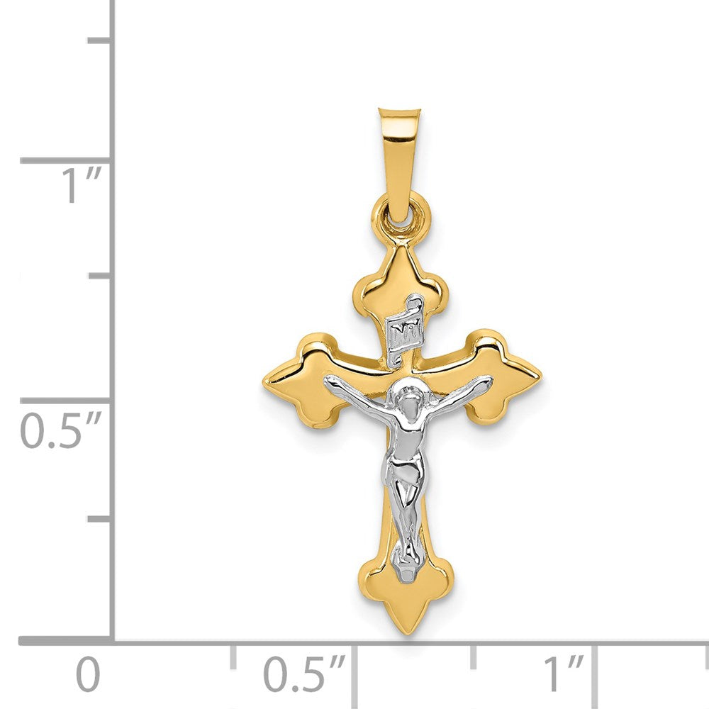 14k Two-tone 14.7 mm Polished Fleur de Lis INRI Crucifix Pendant (0.62 grams)
