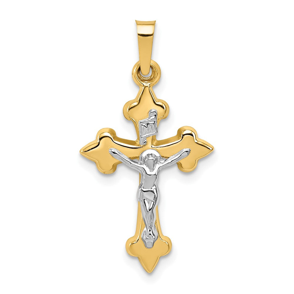 14k Two-tone 14.7 mm Polished Fleur de Lis INRI Crucifix Pendant (0.62 grams)