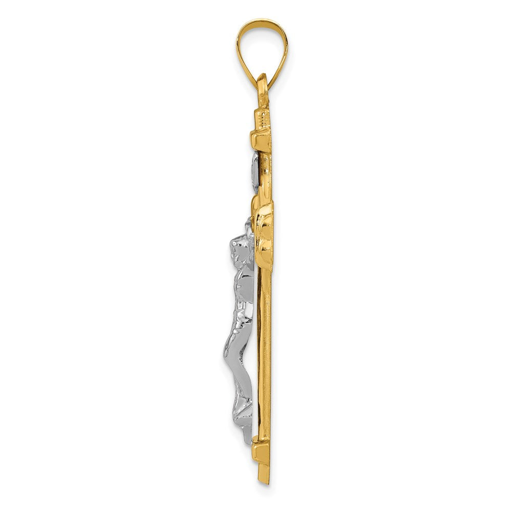 14k Two-tone 24 mm Polished INRI Crucifix Pendant (1.87 grams)