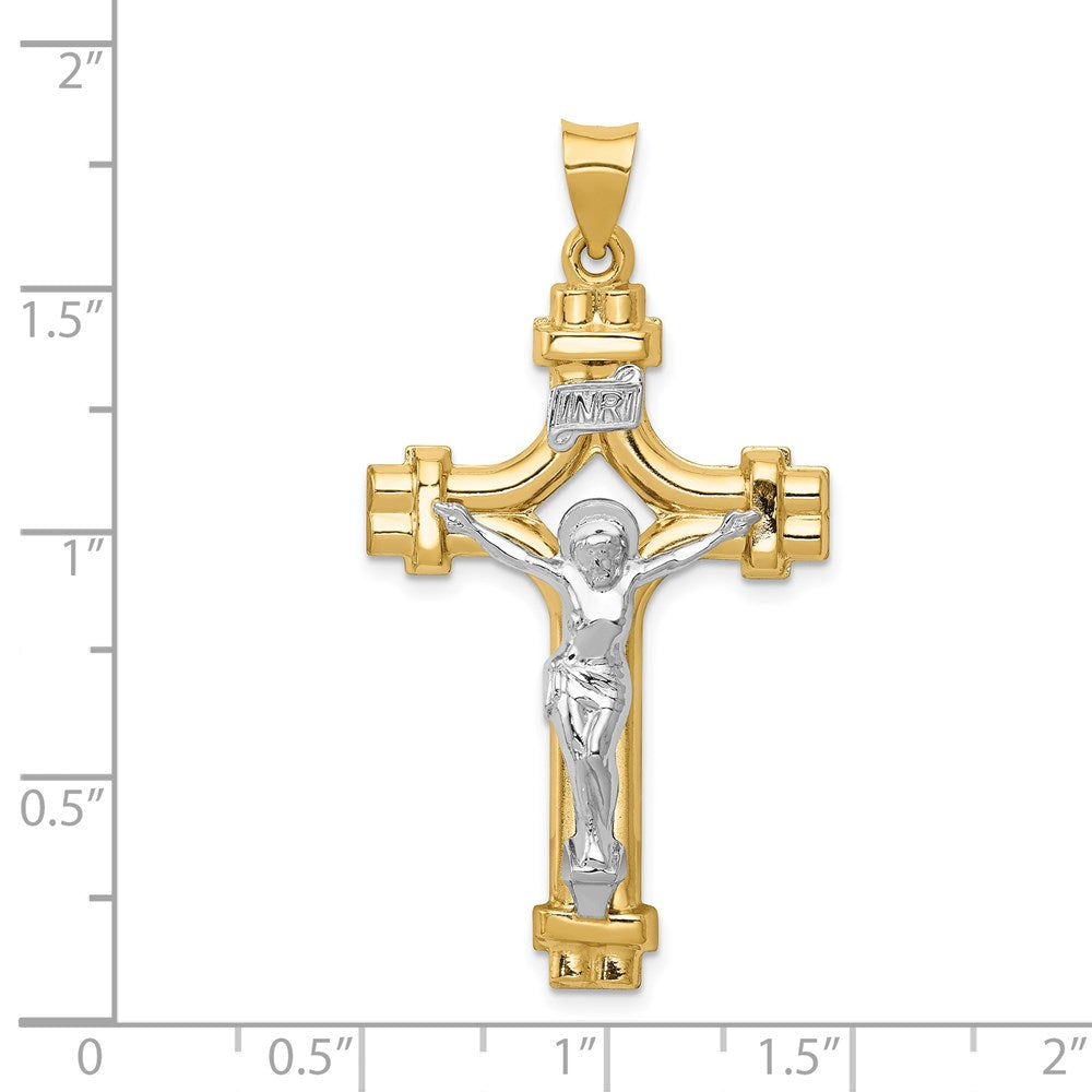 14k Two-tone 24 mm Polished INRI Crucifix Pendant (1.87 grams)