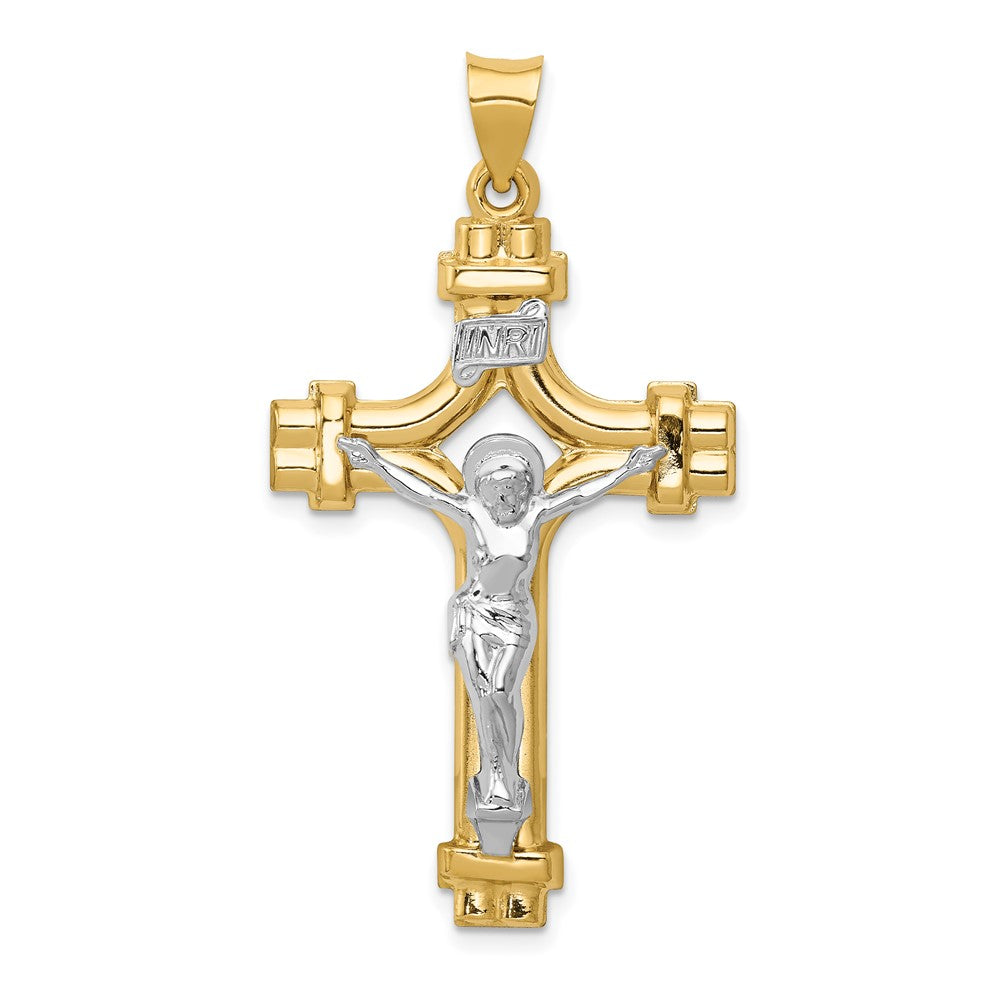 14k Two-tone 24 mm Polished INRI Crucifix Pendant (1.87 grams)