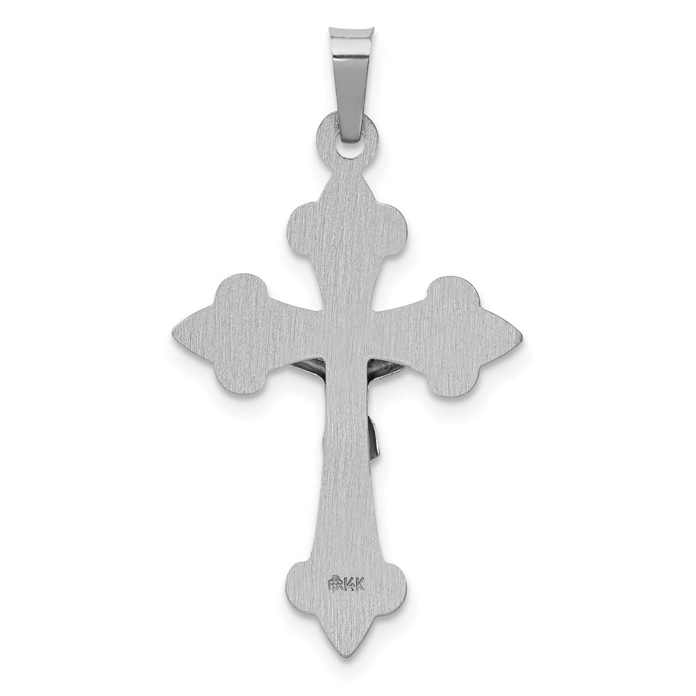 14k White Gold 18 mm Polished Fleur de Lis Crucifix Pendant (0.86 grams)
