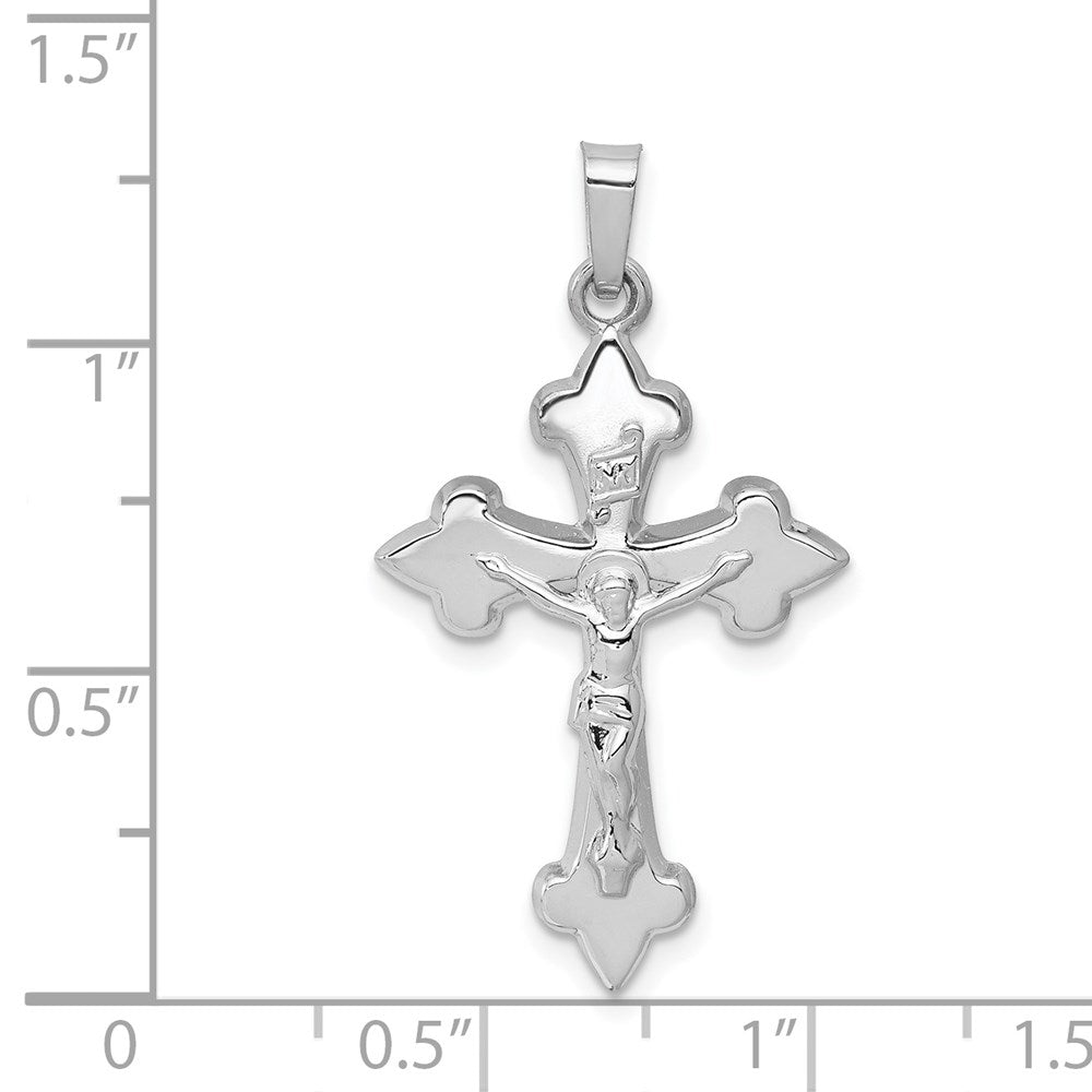 14k White Gold 18 mm Polished Fleur de Lis Crucifix Pendant (0.86 grams)