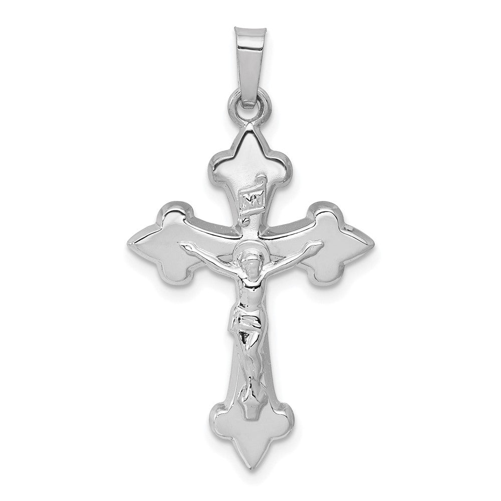 14k White Gold 18 mm Polished Fleur de Lis Crucifix Pendant (0.86 grams)
