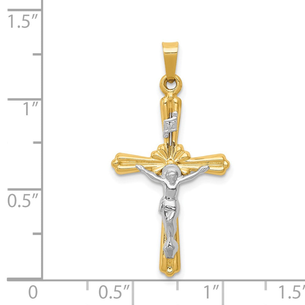 14k Two-tone 17 mm Two-tone Polished Inri Crucifix Pendant (0.67 grams)
