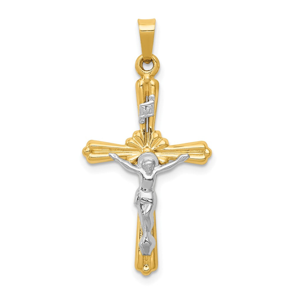 14k Two-tone 17 mm Two-tone Polished Inri Crucifix Pendant (0.67 grams)
