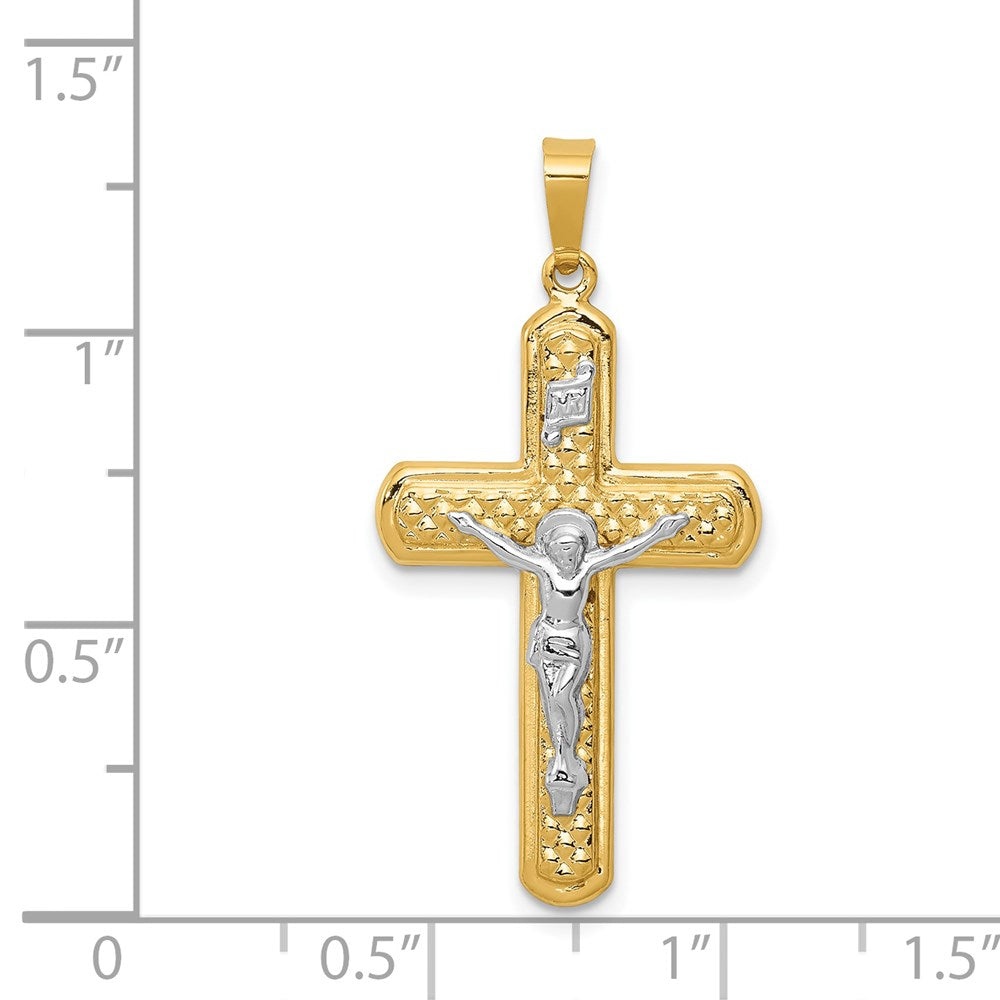 14k Two-tone 17 mm Polished and Textured INRI Crucifix Pendant (1 grams)