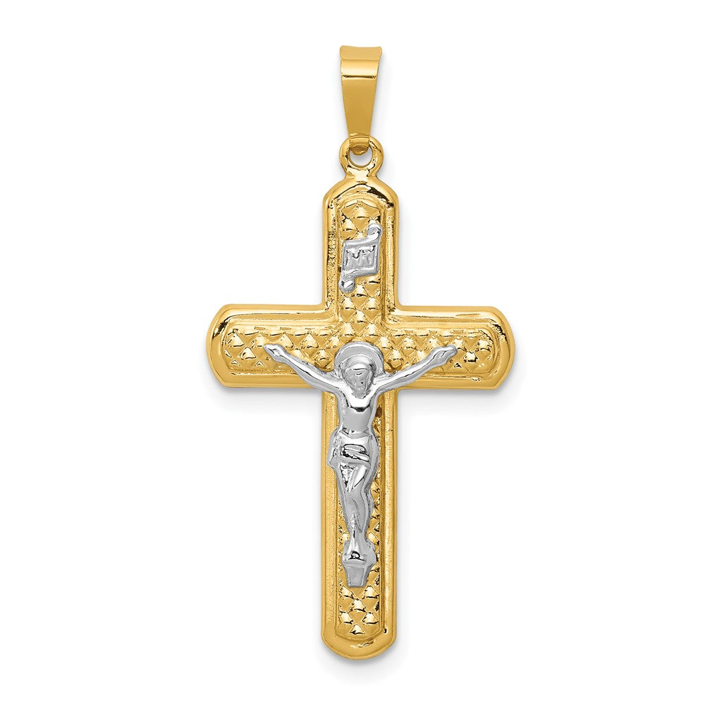 14k Two-tone 17 mm Polished and Textured INRI Crucifix Pendant (1 grams)