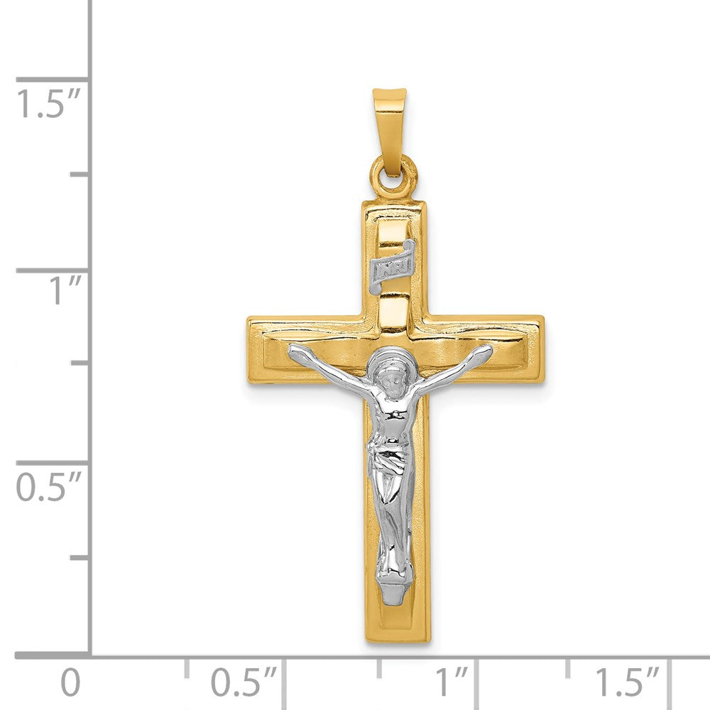 14k Two-tone 20 mm Polished INRI Crucifix Pendant (1.21 grams)