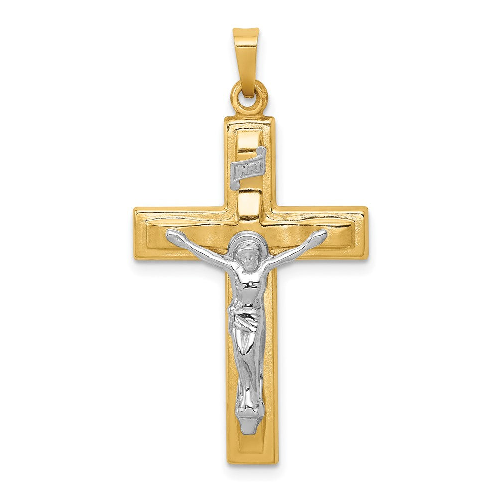 14k Two-tone 20 mm Polished INRI Crucifix Pendant (1.21 grams)