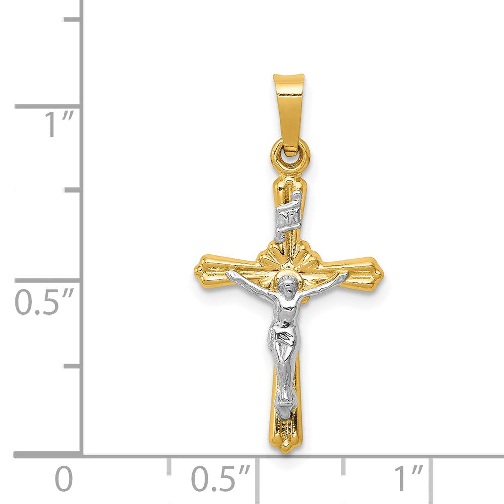 14k Two-tone 18.75 mm Flower Center INRI Crucifix Pendant (0.47 grams)
