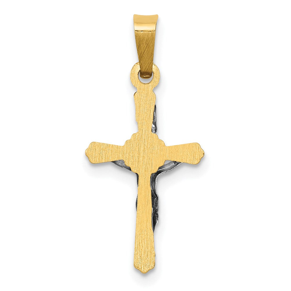 14k Two-tone 11 mm Polished INRI Crucifix Pendant (0.37 grams)