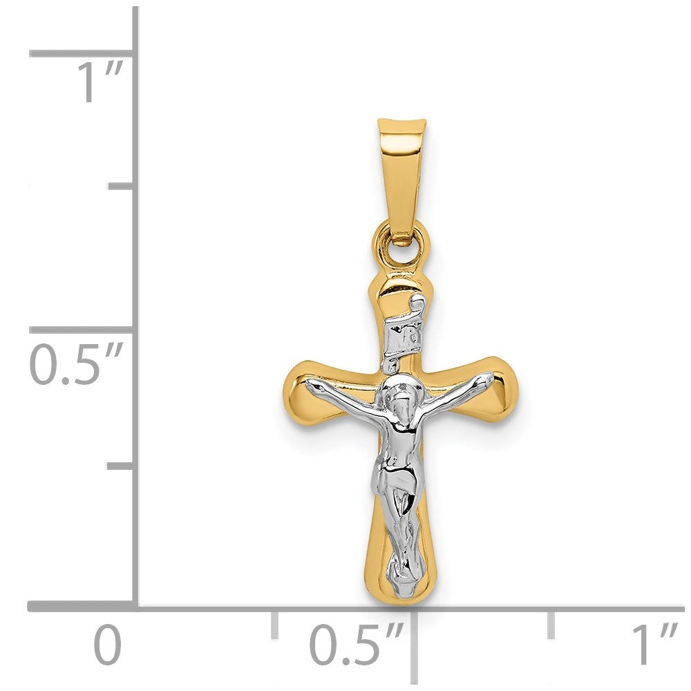 14k Yellow & Rhodium 11 mm Polished INRI Rounded Crucifix Pendant (0.47 grams)