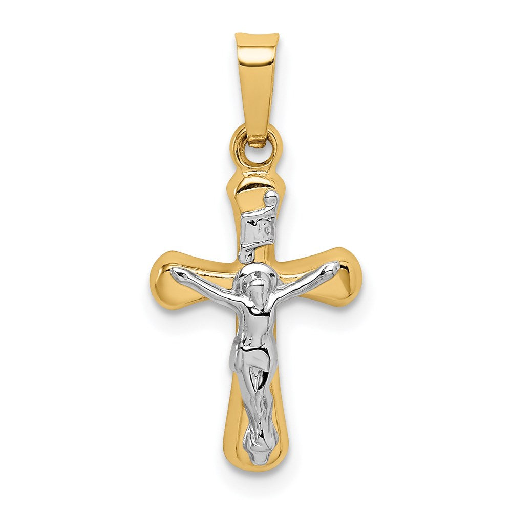 14k Yellow & Rhodium 11 mm Polished INRI Rounded Crucifix Pendant (0.47 grams)