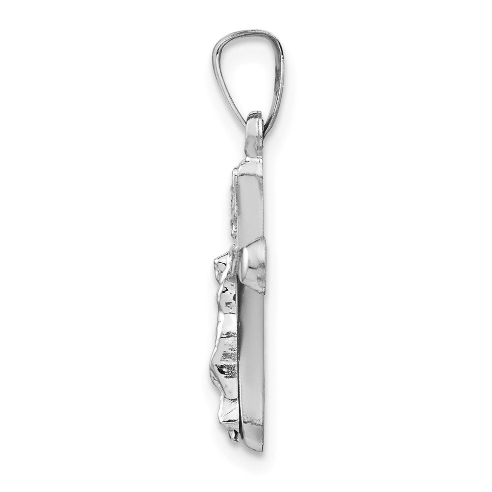 14k White Gold 11 mm Polished INRI Rounded Crucifix Pendant (0.44 grams)