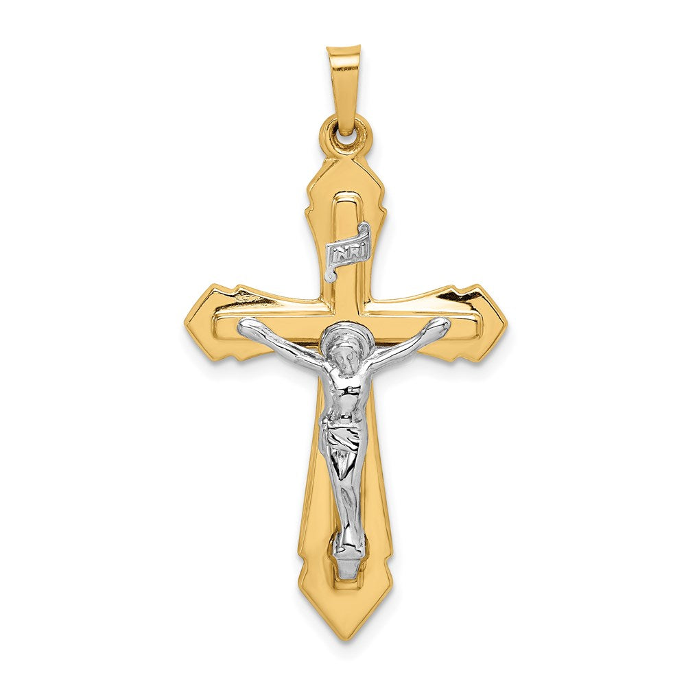 14k Two-tone 22 mm Polished INRI Crucifix Pendant (1.28 grams)