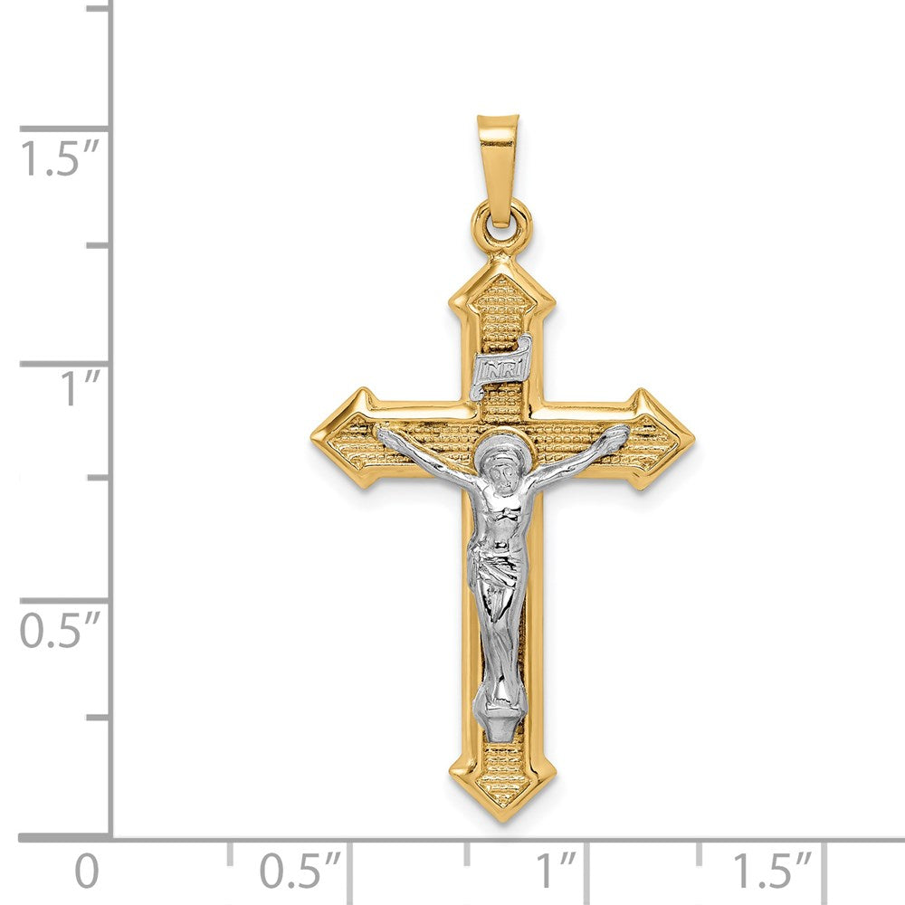 14k Two-tone 21 mm Polished and Textured INRI Crucifix Pendant (1.34 grams)