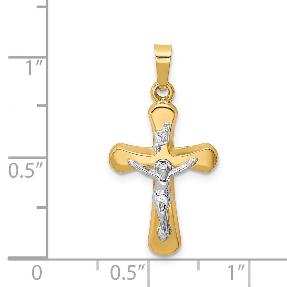 14k Two-tone 14 mm Polished Rounded Cross Pendant (0.63 grams)