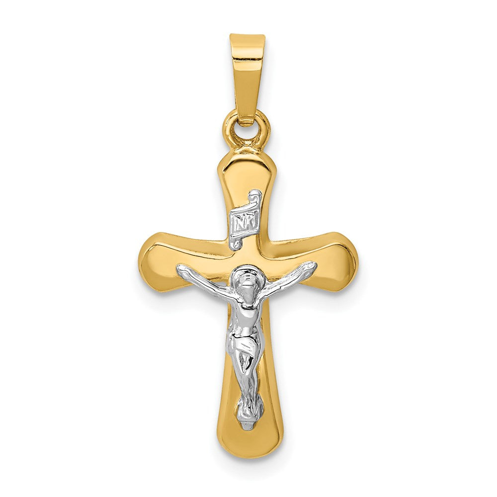 14k Two-tone 14 mm Polished Rounded Cross Pendant (0.63 grams)