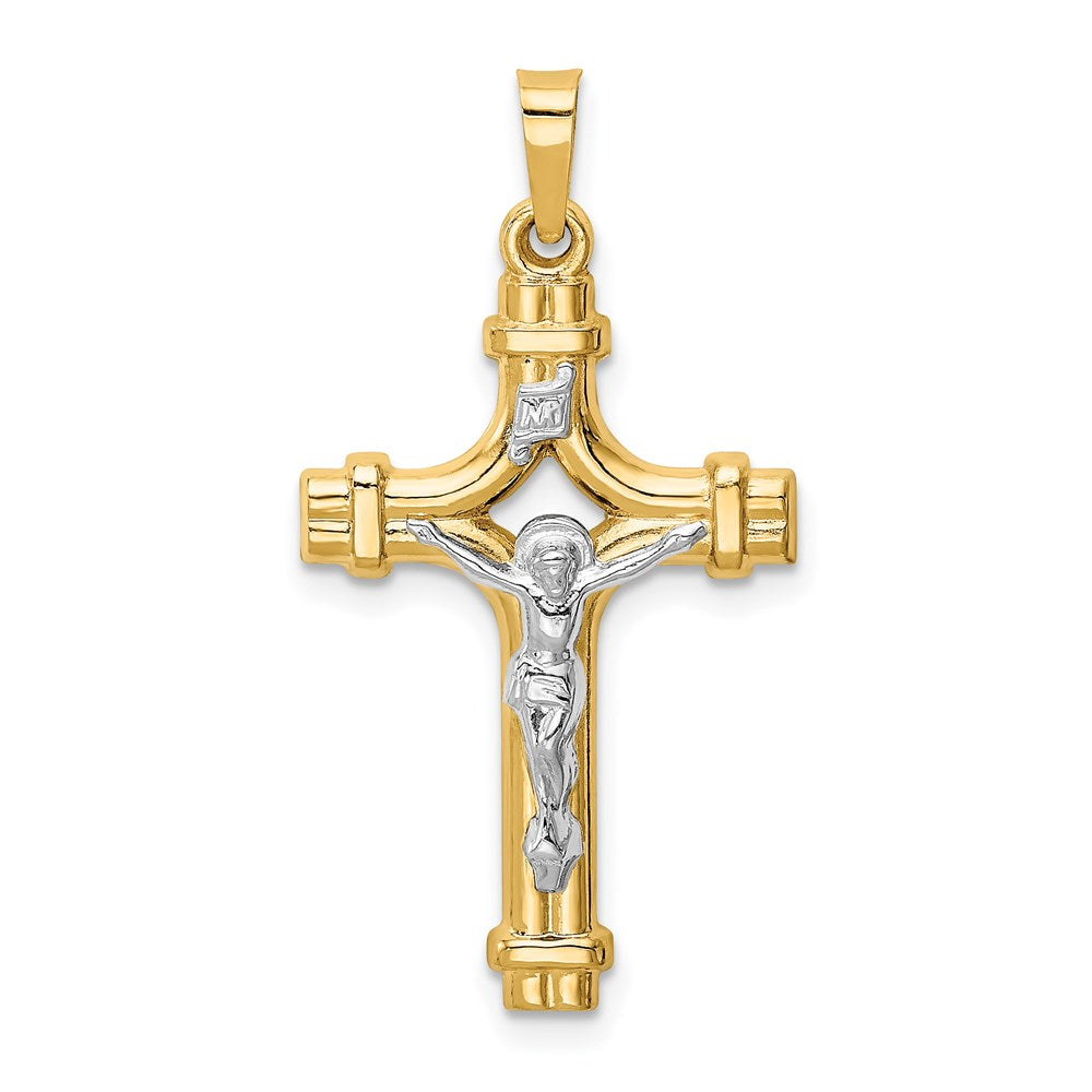 14k Two-tone 17.25 mm Polished INRI Crucifix Pendant (0.97 grams)