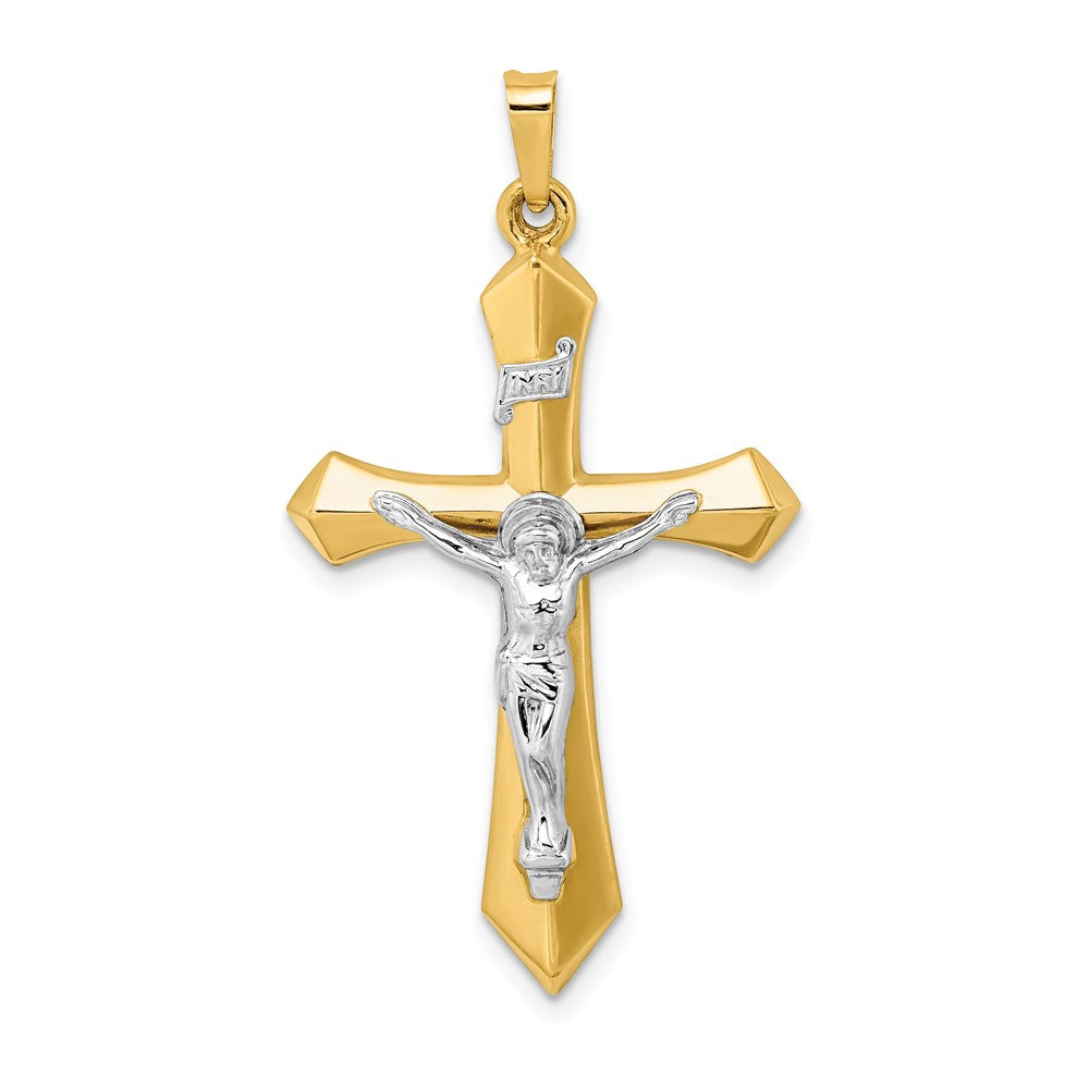 14k Two-tone 22 mm Polished INRI Crucifix Pendant (1.36 grams)