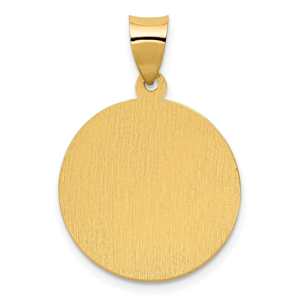 14k Yellow Gold 19 mm Polished Satin Hollow Divino Nino Round Medal Pendant (1.53 grams)