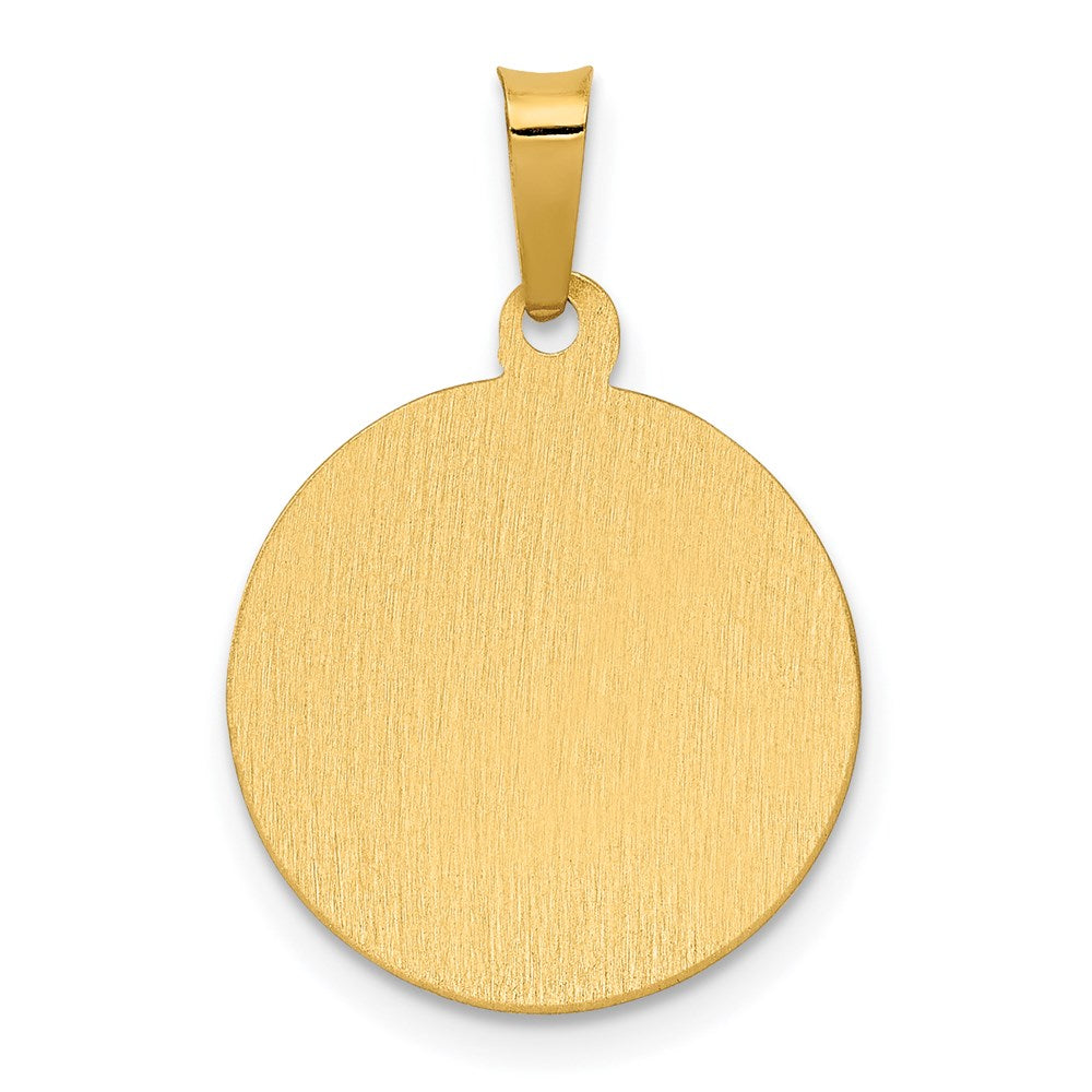 14k Yellow Gold 15.28 mm Polished Satin Hollow Divino Nino Round Medal Pendant (0.99 grams)