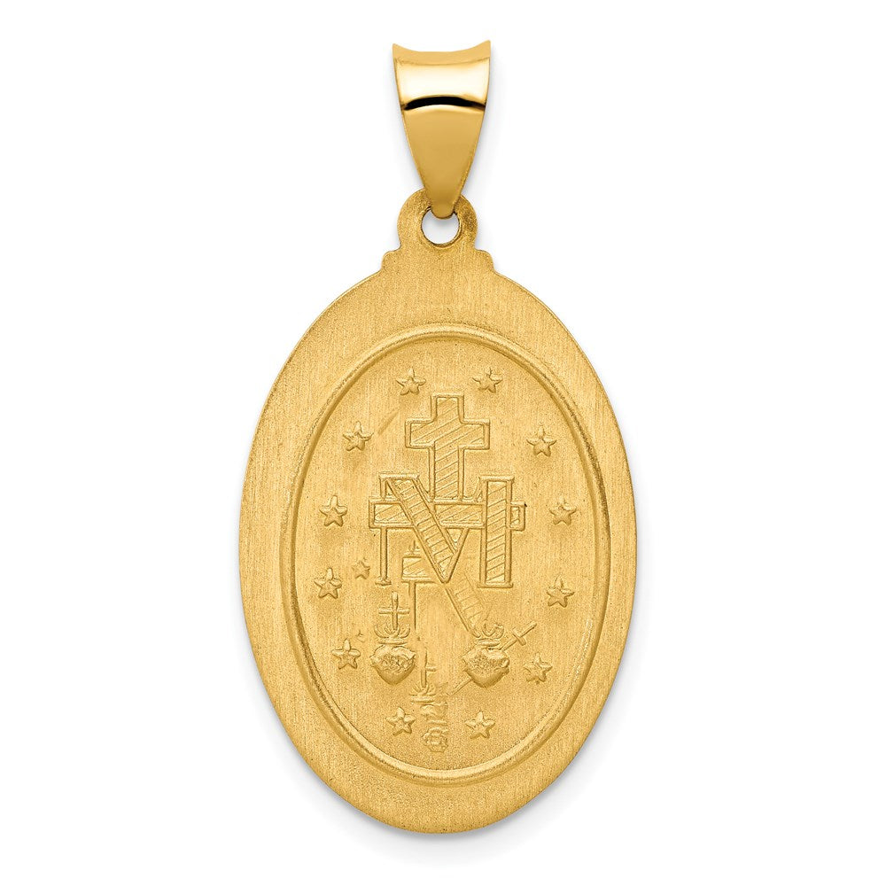 14k Yellow Gold 17 mm Polished and Satin Hollow Spanish Miraculous Medal Pendant (1.76 grams)