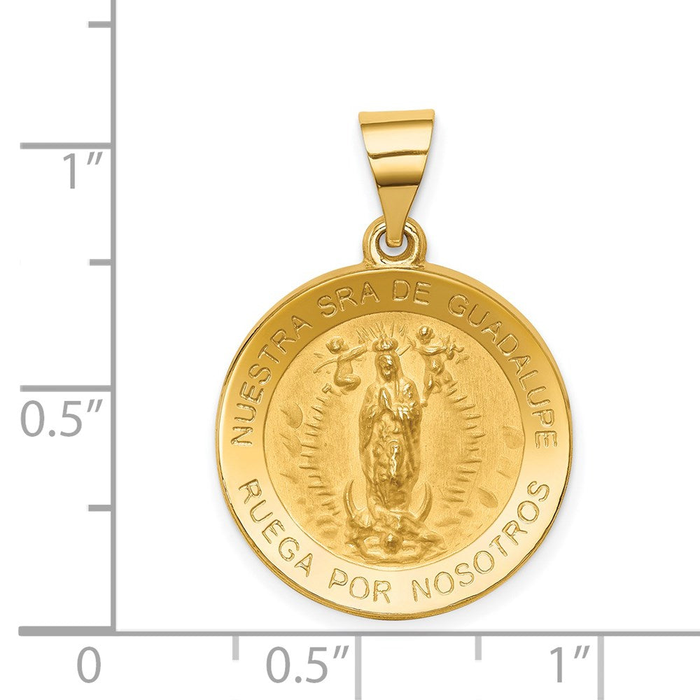 14k Yellow Gold 19 mm Polished/Satin Spanish Our Lady Guadalupe Hollow Medal (1.43 grams)