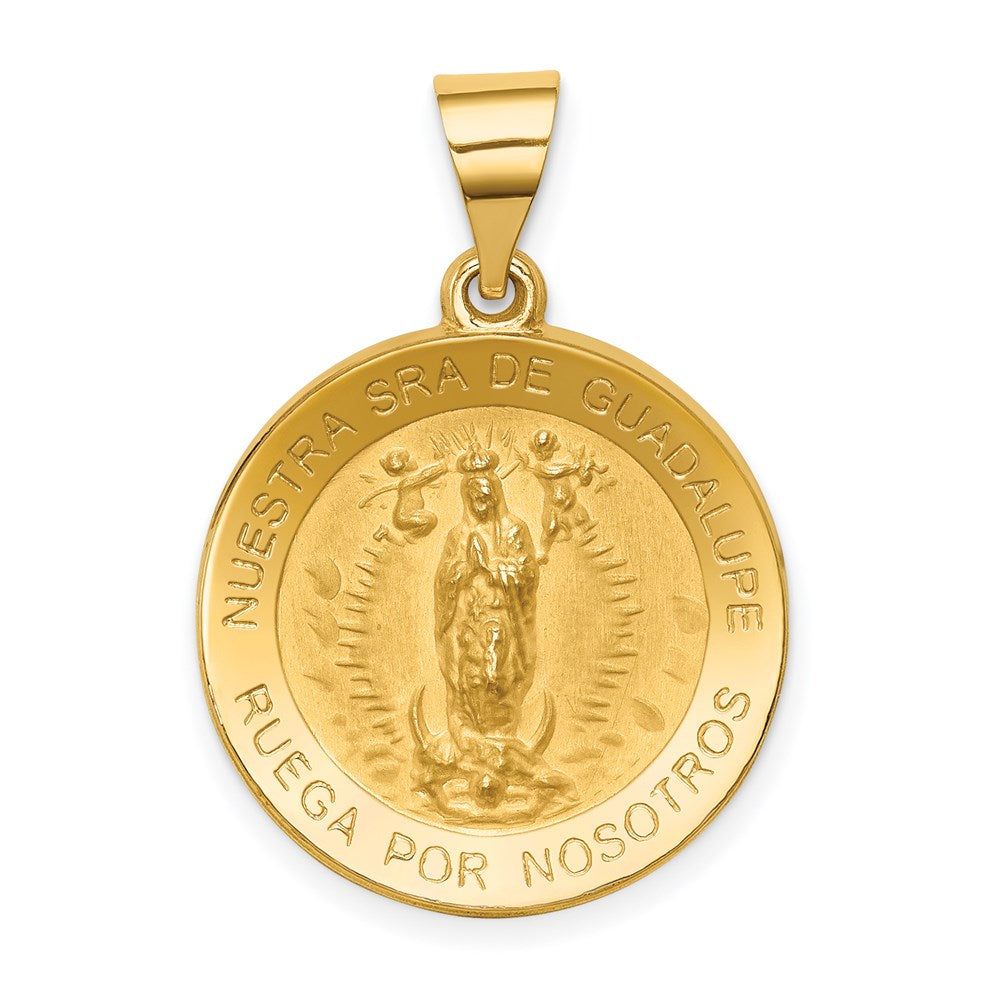 14k Yellow Gold 19 mm Polished/Satin Spanish Our Lady Guadalupe Hollow Medal (1.43 grams)