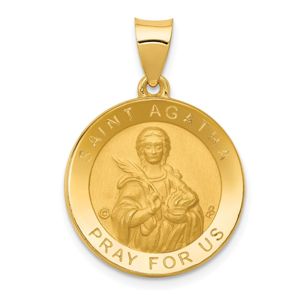 14k Yellow Gold 19 mm Polished/Satin St. Agatha Hollow Medal Pendant (1.57 grams)