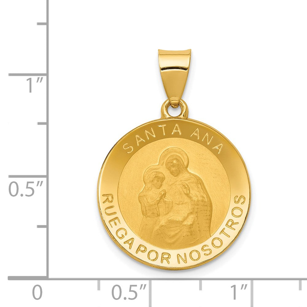 14k Yellow Gold 19 mm Polished/Satin Hollow Spanish Saint Anne Medal Pendant (1.38 grams)