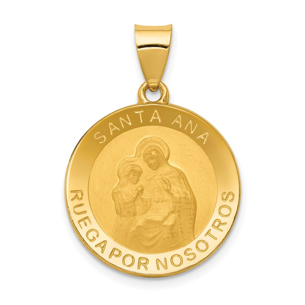 14k Yellow Gold 19 mm Polished/Satin Hollow Spanish Saint Anne Medal Pendant (1.38 grams)