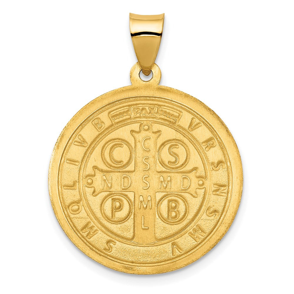 14k Yellow Gold 22 mm Polished/Satin St. Benedict Reversible Hollow Medal (2.02 grams)