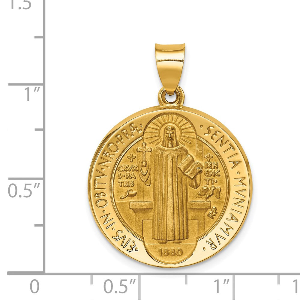 14k Yellow Gold 22 mm Polished/Satin St. Benedict Reversible Hollow Medal (2.02 grams)