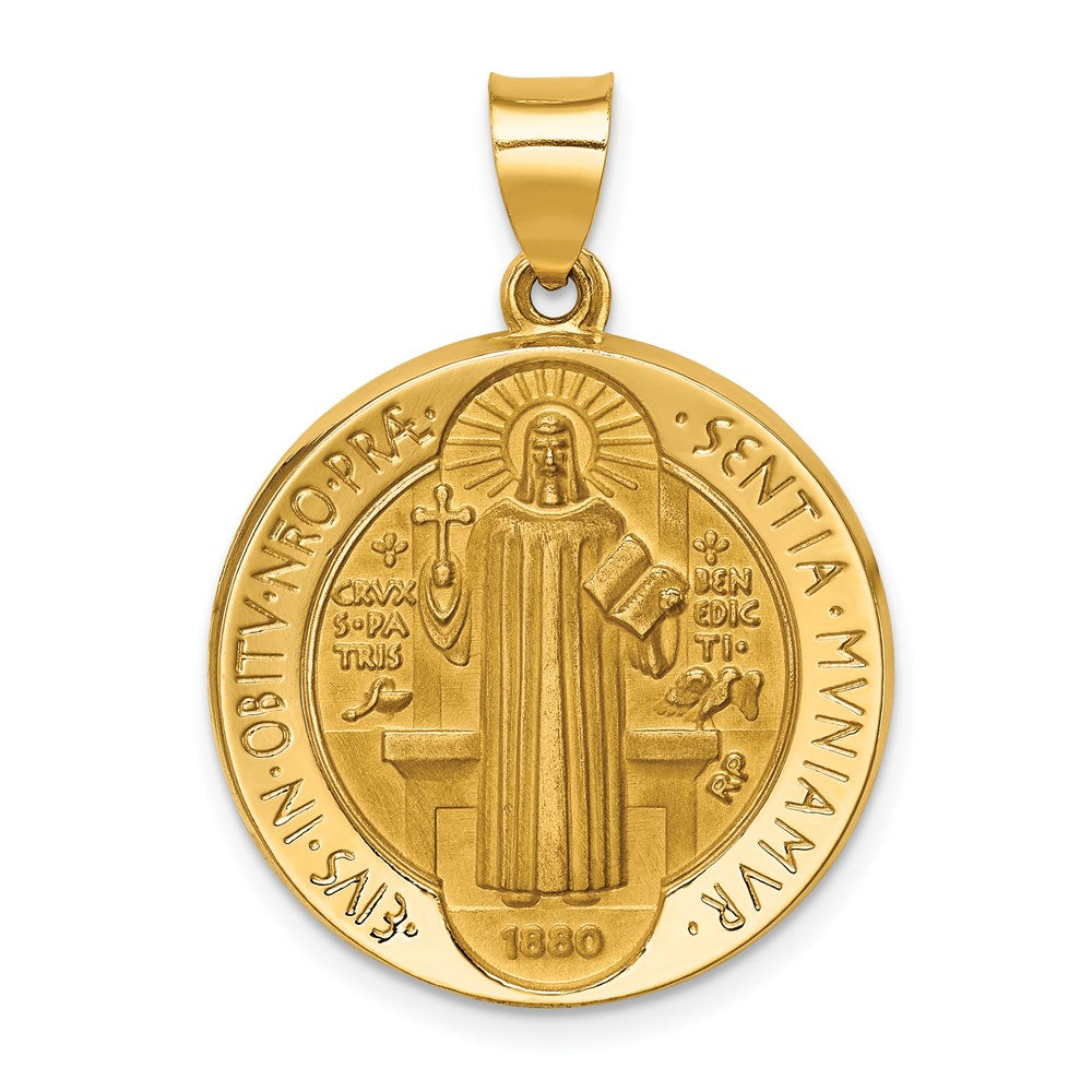 14k Yellow Gold 22 mm Polished/Satin St. Benedict Reversible Hollow Medal (2.02 grams)