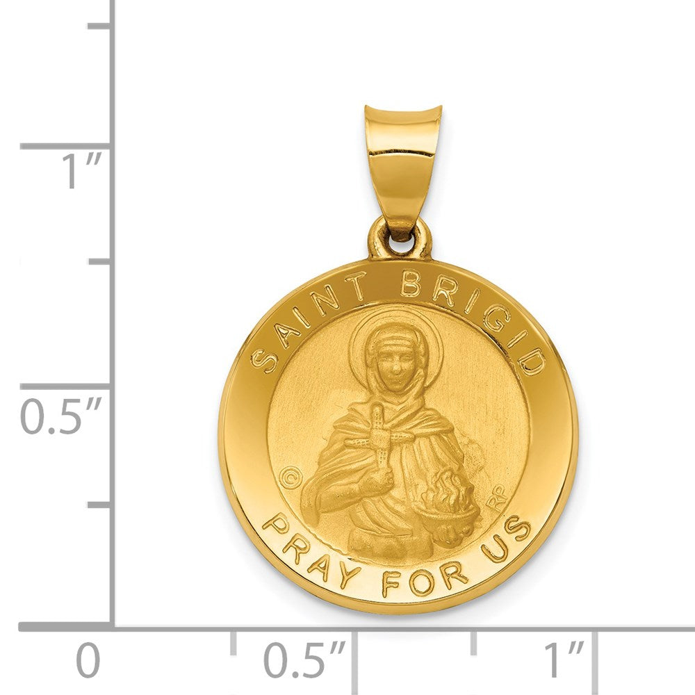 14k Yellow Gold 19 mm Polished/Satin St. Brigid Hollow Medal Pendant (1.5 grams)