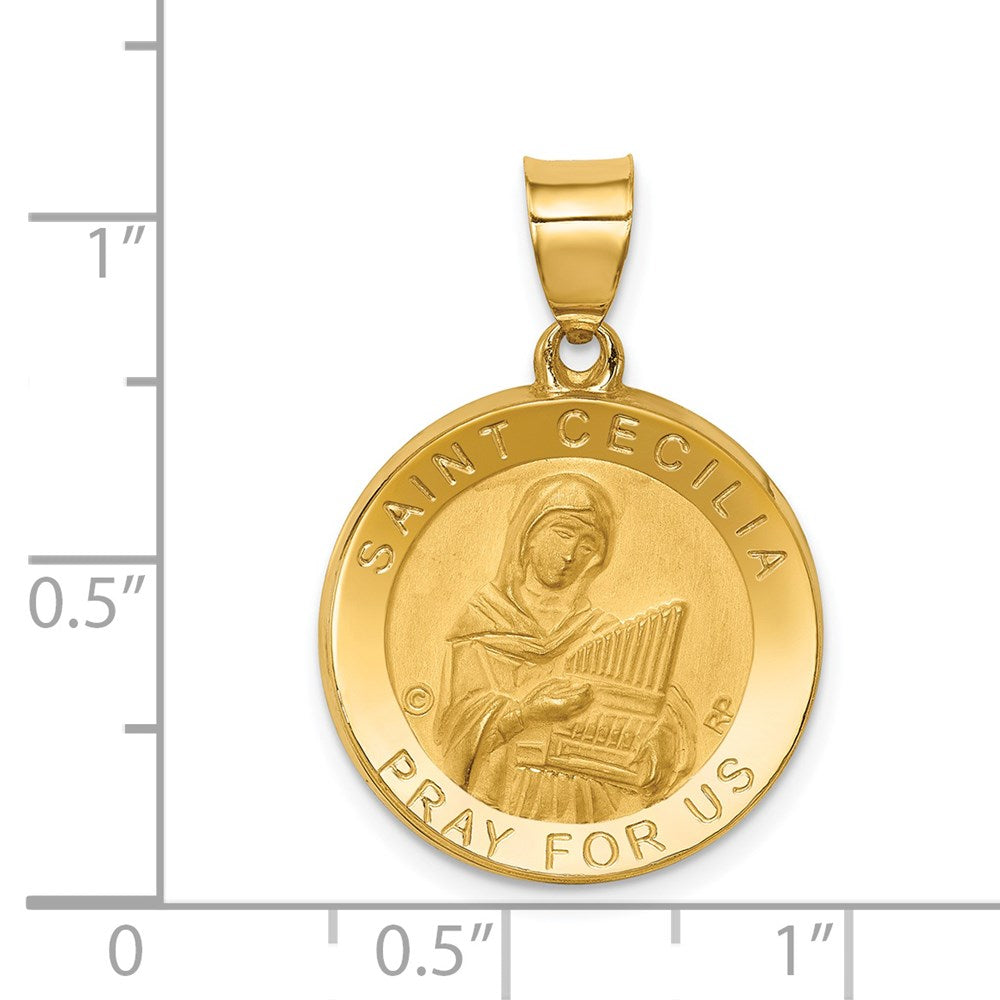 14k Yellow Gold 19 mm Polished/Satin St. Cecilia Hollow Medal Pendant (1.36 grams)